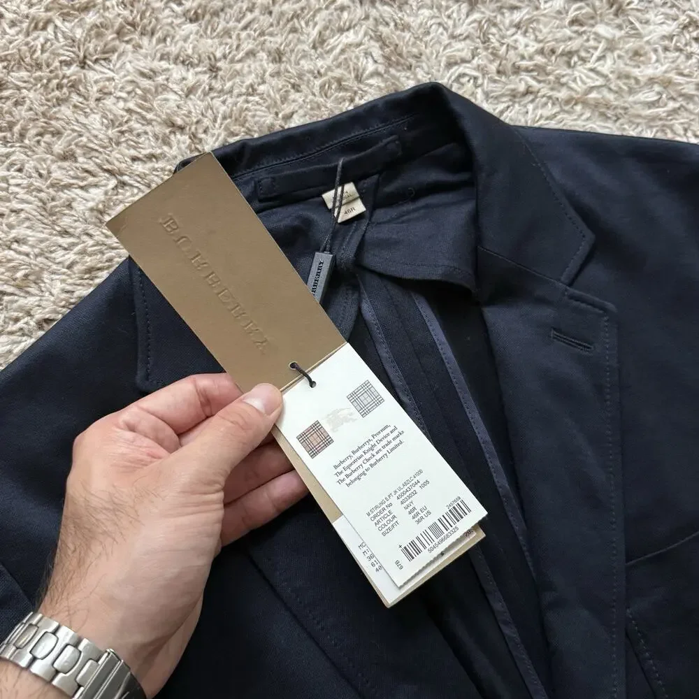 $795 NWT Burberry Navy Blue Sport Coat Travel Suit Jacket Mens IT Size 46R / 36R